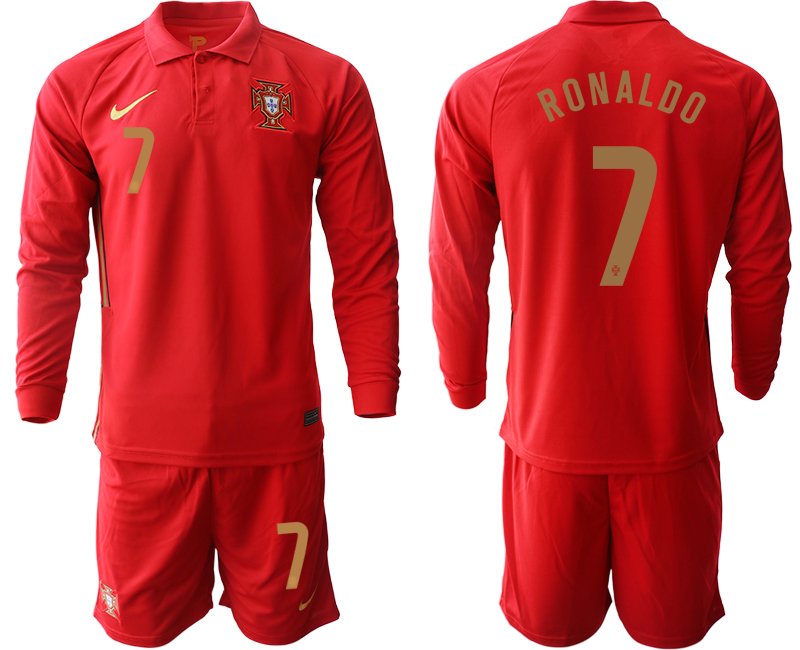 Men 2021 European Cup Portugal home red Long sleeve #7 Soccer Jersey1->portugal jersey->Soccer Country Jersey